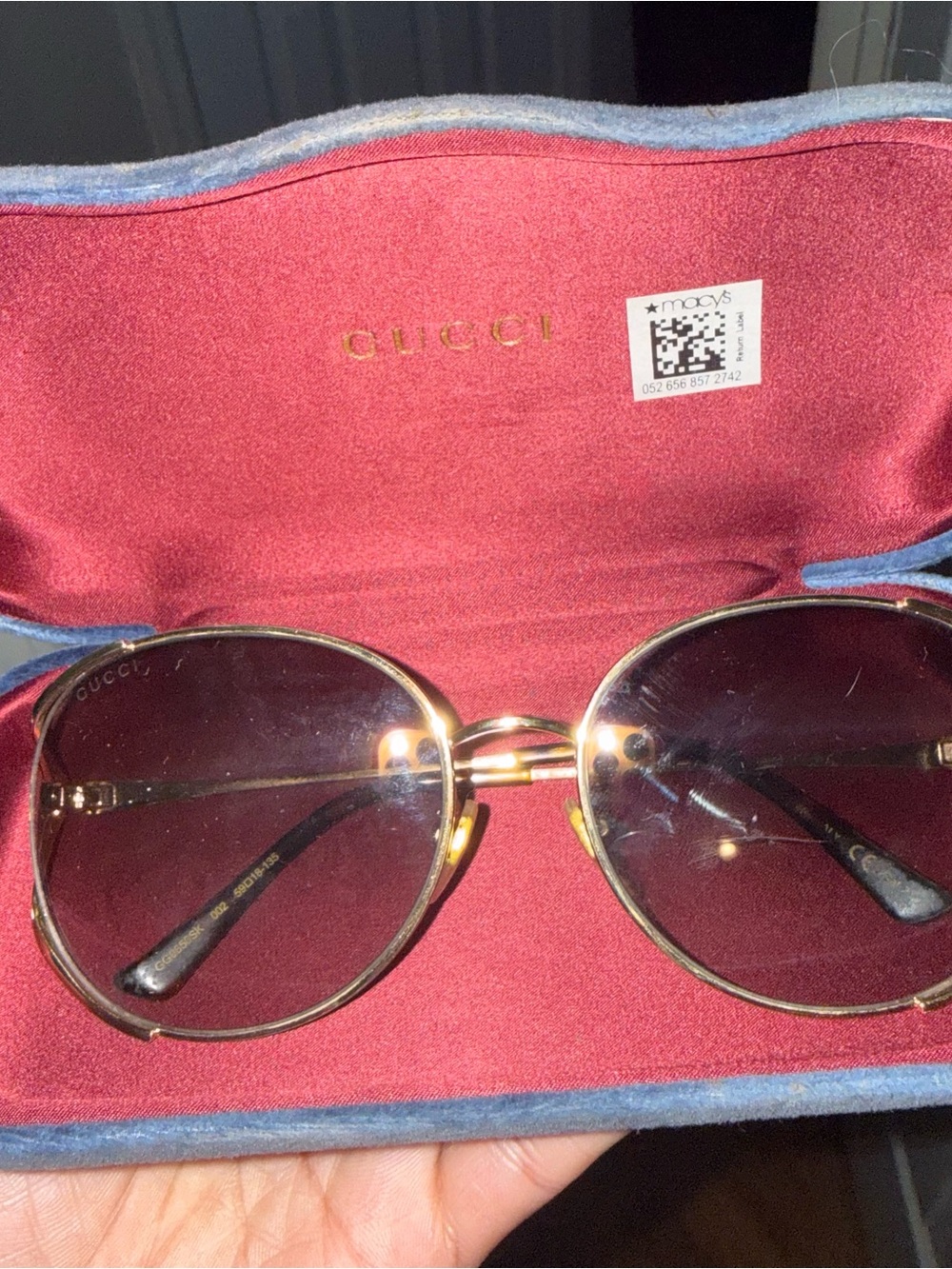 Gucci Gold Metal Round Sunglasses with Brown Lenses